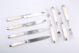 A SET OF FOUR GEORGE III SILVER FRUIT KNIVES WITH MOTHER-OF-PEARL HANDLES