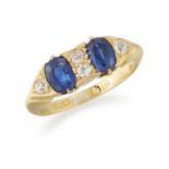 A LATE VICTORIAN 18CT GOLD SAPPHIRE AND DIAMOND RING