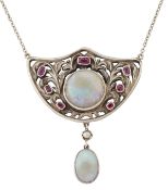 AN EARLY 20TH CENTURY OPAL AND RUBY PENDANT NECKLACE