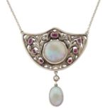 AN EARLY 20TH CENTURY OPAL AND RUBY PENDANT NECKLACE