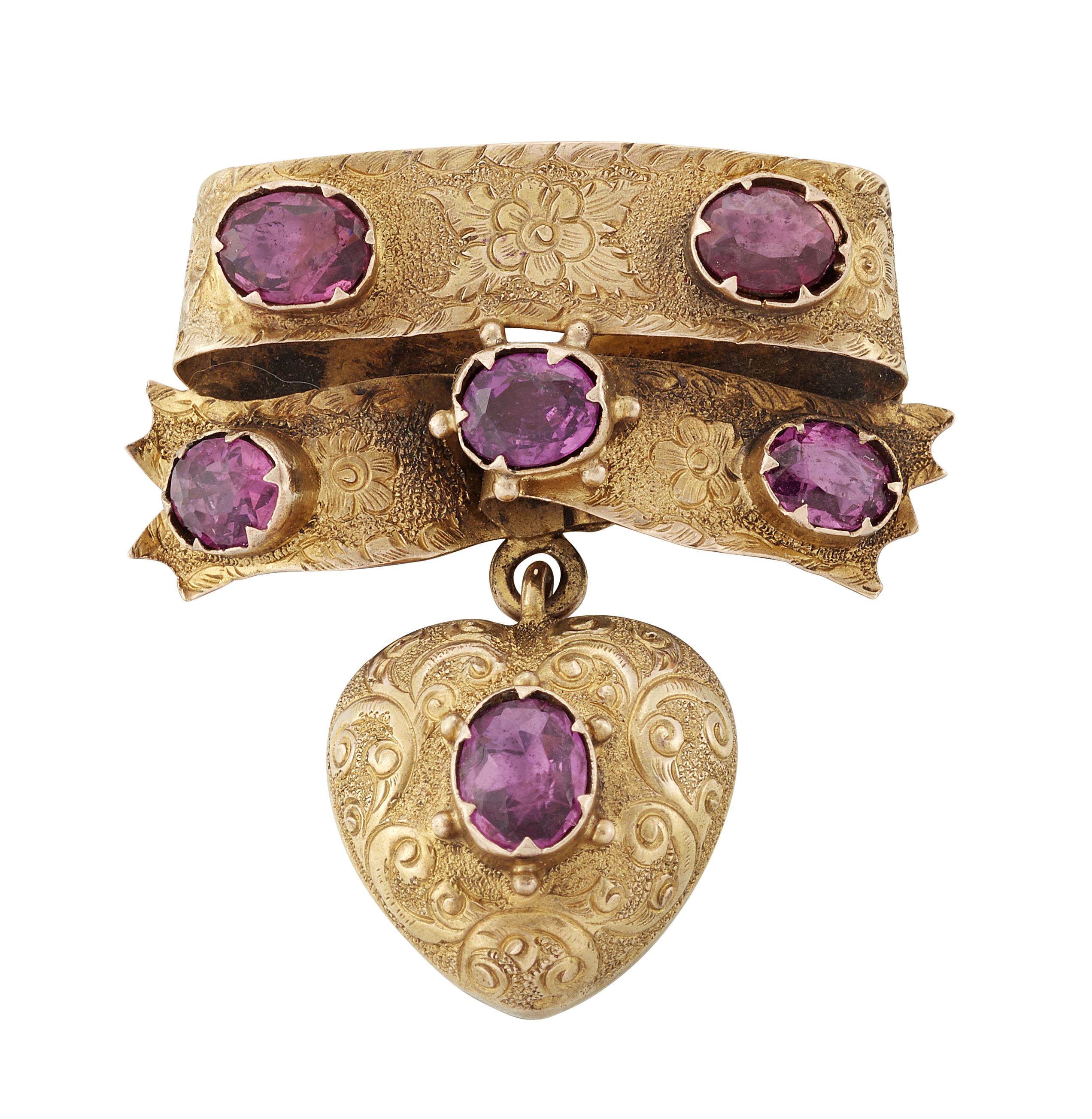 A VICTORIAN AMETHYST HEART BROOCH