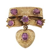 A VICTORIAN AMETHYST HEART BROOCH