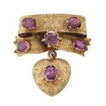 A VICTORIAN AMETHYST HEART BROOCH