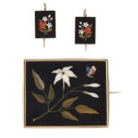 A VICTORIAN PIETRA DURA BROOCH AND PAIR OF EARRINGS
