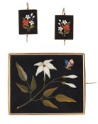 A VICTORIAN PIETRA DURA BROOCH AND PAIR OF EARRINGS