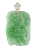 AN ART DECO JADE AND DIAMOND PENDANT