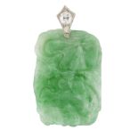 AN ART DECO JADE AND DIAMOND PENDANT