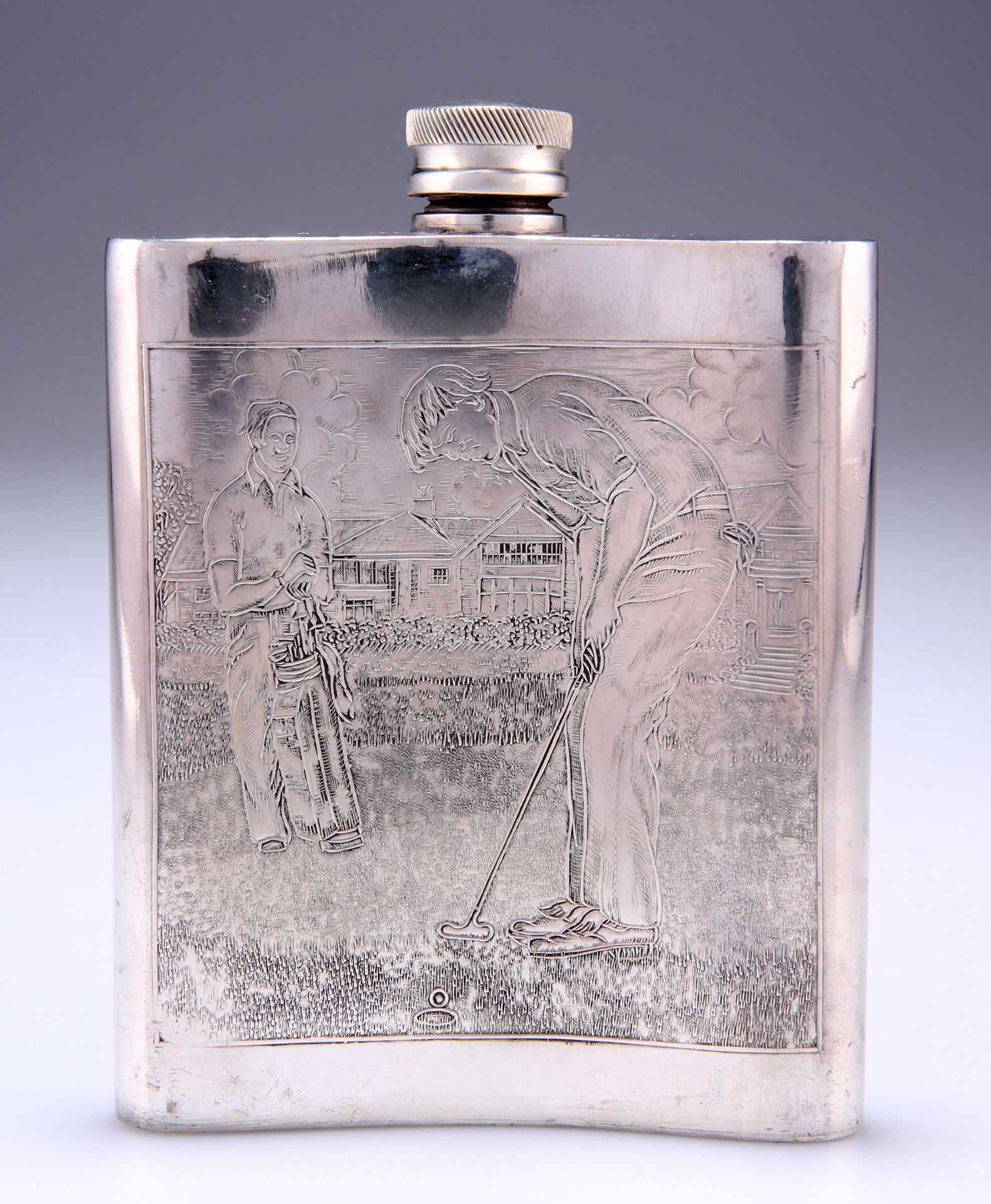 GOLFING INTEREST: A PEWTER HIPFLASK - Image 2 of 2