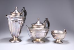 A GEORGE V SILVER THREE-PIECE TEA SERVICE