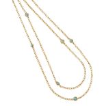 A TURQUOISE CHAIN NECKLACE, a rope-length elongate