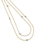 A TURQUOISE CHAIN NECKLACE, a rope-length elongate