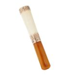 AN EARLY 20TH CENTURY 9CT AMBER AND IVORY CHEROOT HOLDER