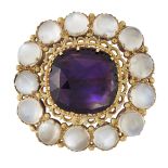 AN AMETHYST AND MOONSTONE BROOCH