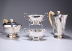 AN ART DECO SILVER FOUR-PIECE TEA SERVICE