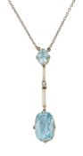 AN EARLY 20TH CENTURY AQUAMARINE AND DIAMOND PENDANT ON CHAIN