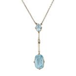 AN EARLY 20TH CENTURY AQUAMARINE AND DIAMOND PENDANT ON CHAIN