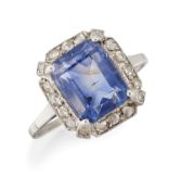 AN ART DECO SAPPHIRE AND DIAMOND RING