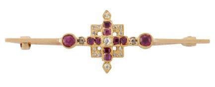 A RUBY AND DIAMOND BROOCH