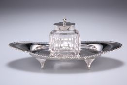 A LATE VICTORIAN SILVER AND CUT GLASS INKWELL AND INKSTAND