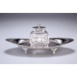 A LATE VICTORIAN SILVER AND CUT GLASS INKWELL AND INKSTAND