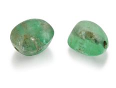 TWO EMERALD BEADS