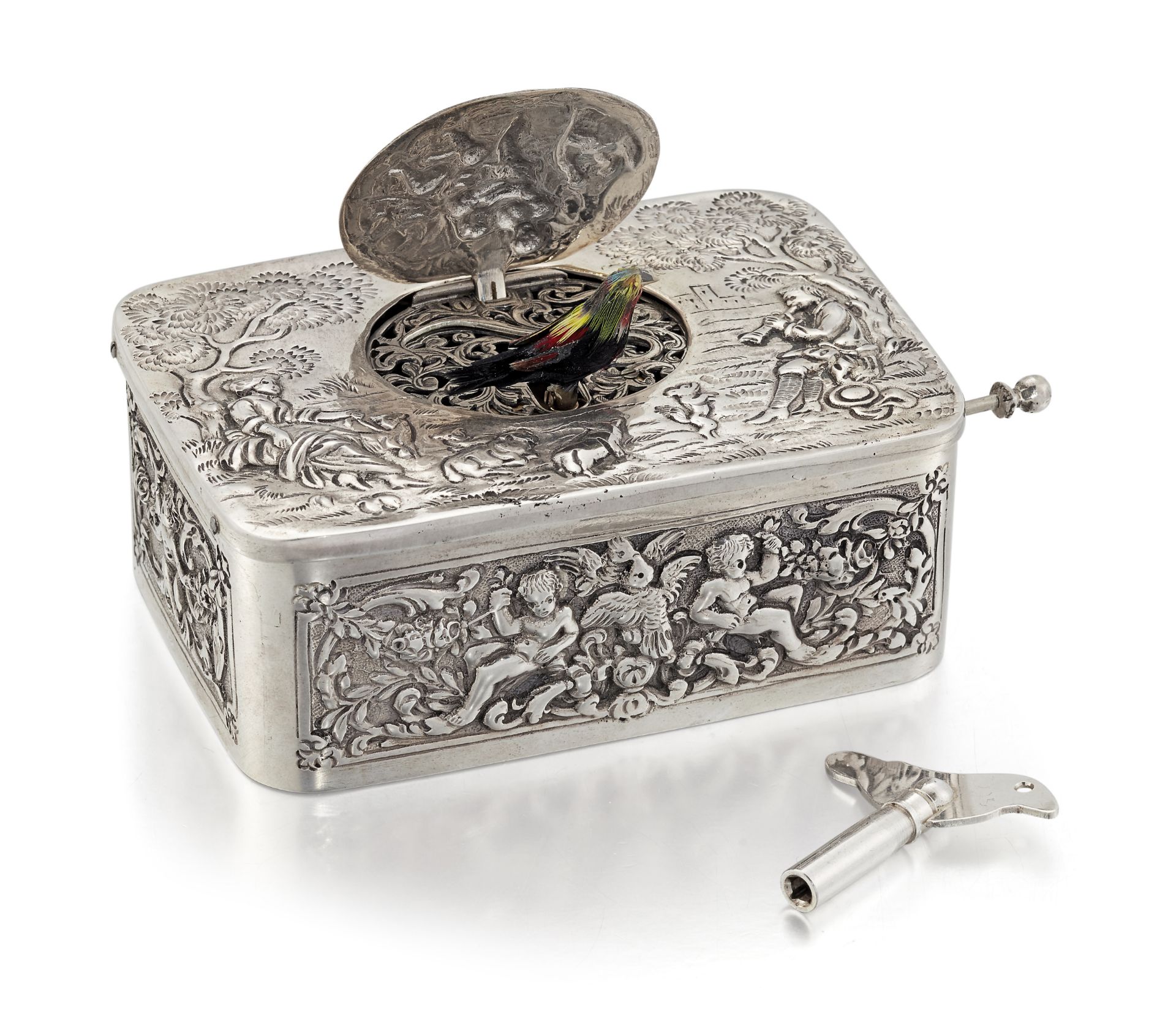 A FINE GERMAN SILVER SINGING BIRD AUTOMATON MUSIC BOX - Image 2 of 2