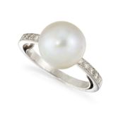 A CULTURED PEARL AND DIAMOND RING