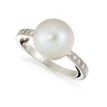 A CULTURED PEARL AND DIAMOND RING