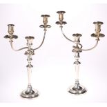 A PAIR OF MATTHEW BOULTON OLD SHEFFIELD PLATE THREE LIGHT CANDELABRA