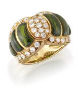 A GREEN TOURMALINE AND DIAMOND DRESS RING