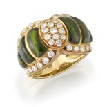 A GREEN TOURMALINE AND DIAMOND DRESS RING