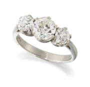 A PLATINUM DIAMOND THREE STONE RING