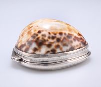 A GEORGE III SILVER AND COWRIE SHELL SNUFF