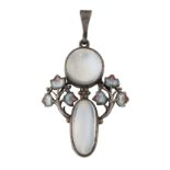 AN ARTS & CRAFTS MOONSTONE AND ENAMEL PENDANT