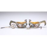 A PAIR OF RUSSIAN SILVER GILT AND CLOISONNE ENAMEL SALTS