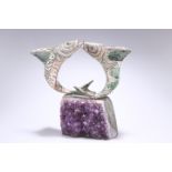 AMADOR BRAOJOS SILVER, SERPENTINE AND AMETHYST SCULPTURE