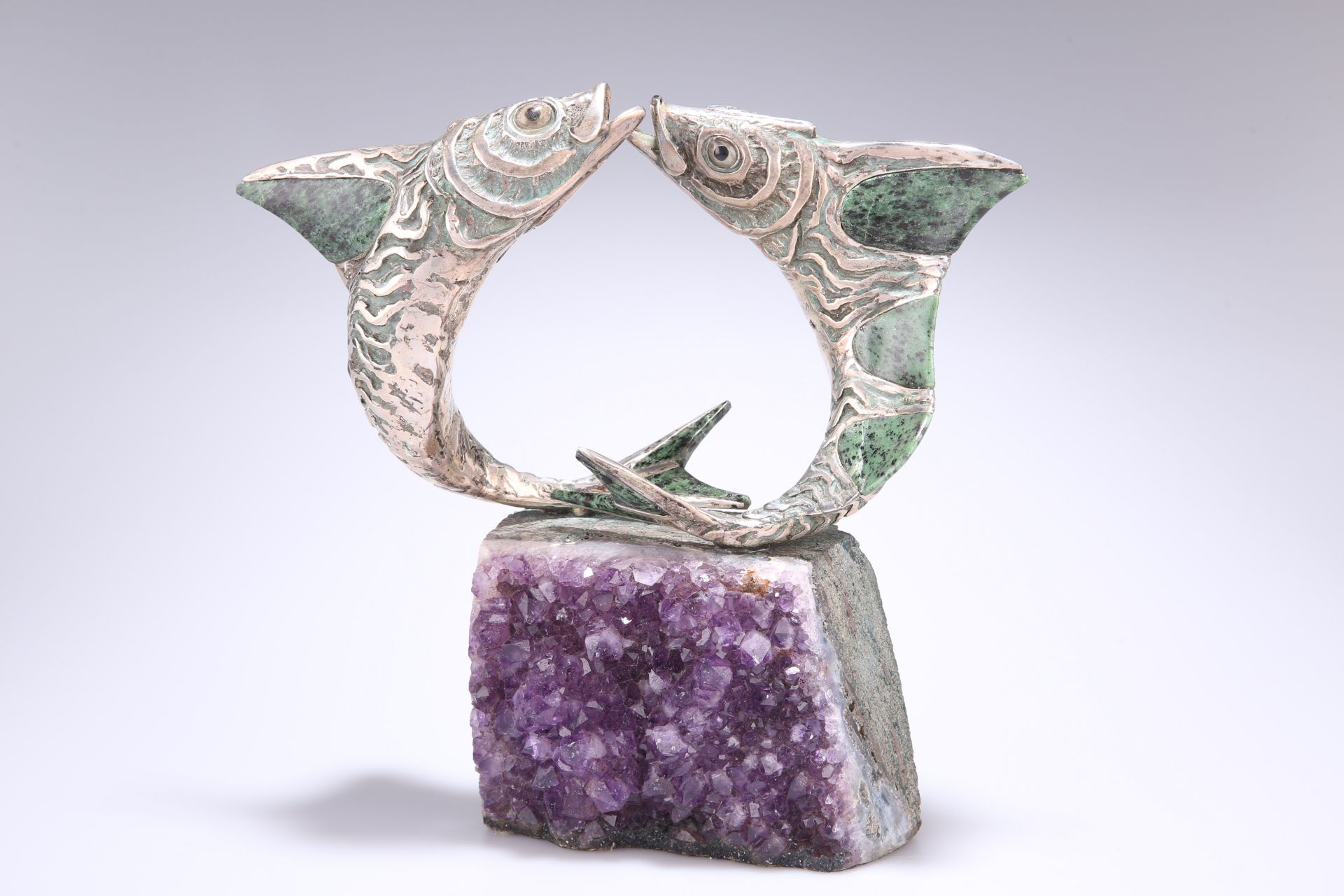 AMADOR BRAOJOS SILVER, SERPENTINE AND AMETHYST SCULPTURE