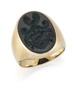 A BLOODSTONE INTAGLIO SIGNET RING