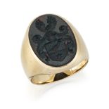 A BLOODSTONE INTAGLIO SIGNET RING