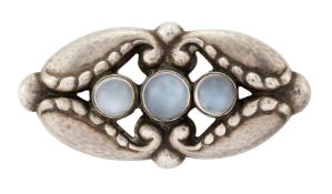 A SILVER GEORG JENSEN MOONSTONE BROOCH