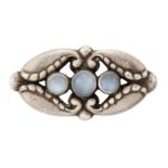 A SILVER GEORG JENSEN MOONSTONE BROOCH