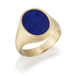 A LAPIS LAZULI SIGNET RING