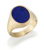 A LAPIS LAZULI SIGNET RING