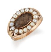 A PEARL AND HAIRWORK MOURNING RING