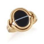 A BANDED AGATE MOURNING RING