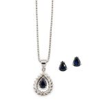 A SAPPHIRE AND DIAMOND PENDANT AND SAPPHIRE EARSTUDS