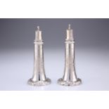 A RARE PAIR OF VICTORIAN SILVER NOVELTY LIGHTHOUSE PEPPERS