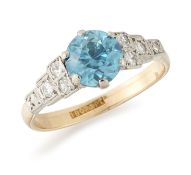 AN ART DECO BLUE ZIRCON AND DIAMOND RING