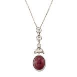 A RUBY AND DIAMOND PENDANT NECKLACE