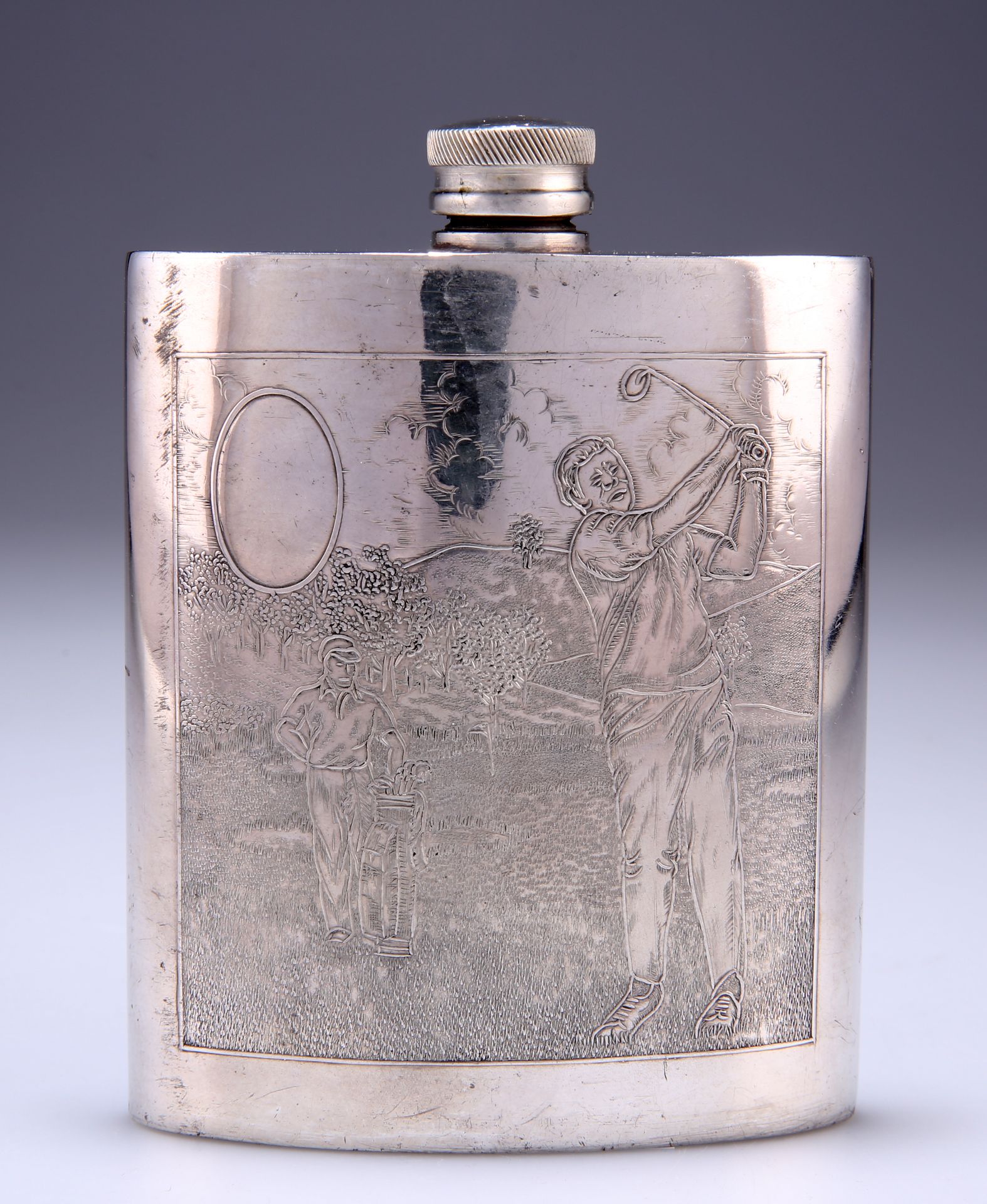 GOLFING INTEREST: A PEWTER HIPFLASK